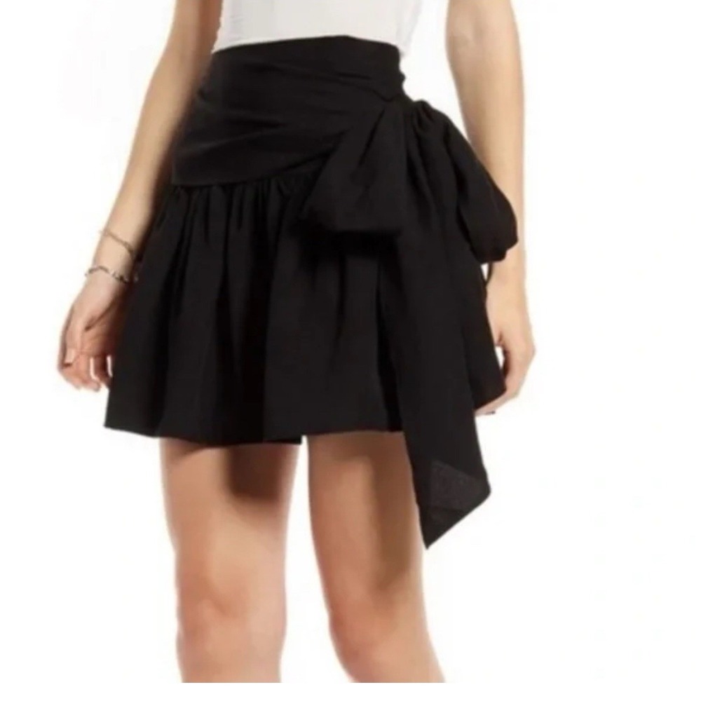 Something Navy Black‎ Wrap Tie High Waisted Ruffle Skirt NWT Small Linen Blend